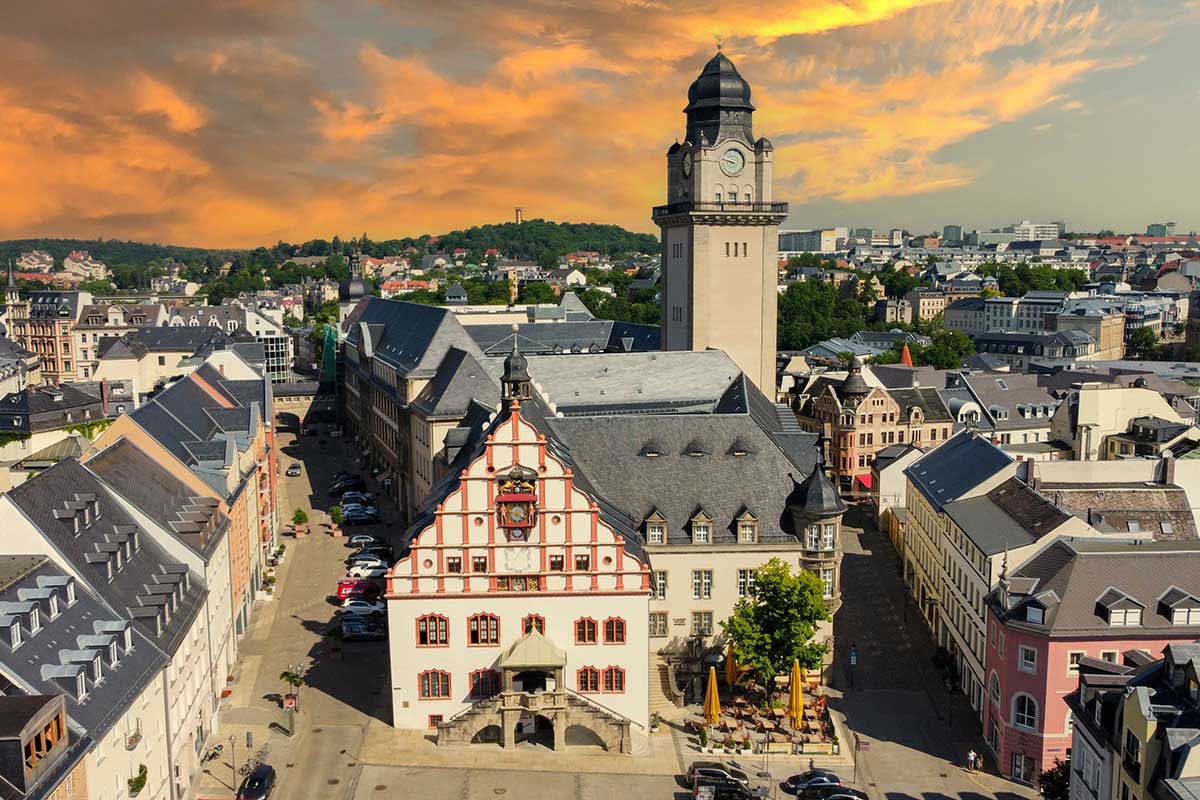 Blick auf Altstadt von Plauen - Luftaufnahme